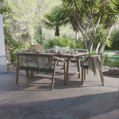 Shiro 6 Seater Wooden Garden Dining Set with 2 Shiro Benches & 2 Shiro Chairs - Green Rope - Laura James