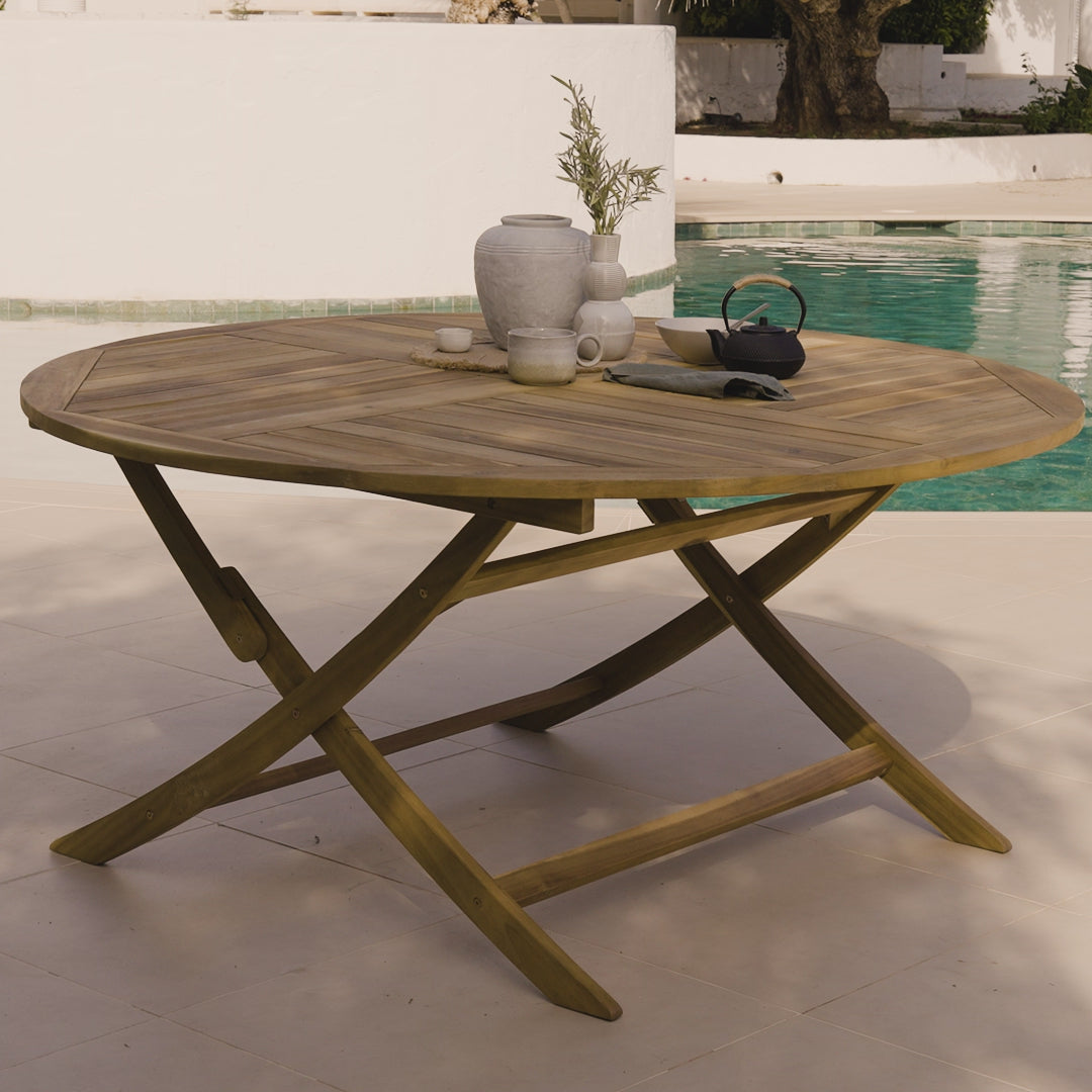 Ashby 8 Seater Wooden Round Folding Garden Dining Table - 160cm - Laura James 