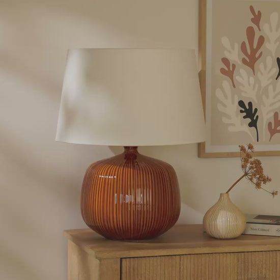 Tongham 31cm Ceramic Lamp Base - Saffron Yellow & Coningsby 40cm Cotton Lamp Shade - Snow White - Laura James