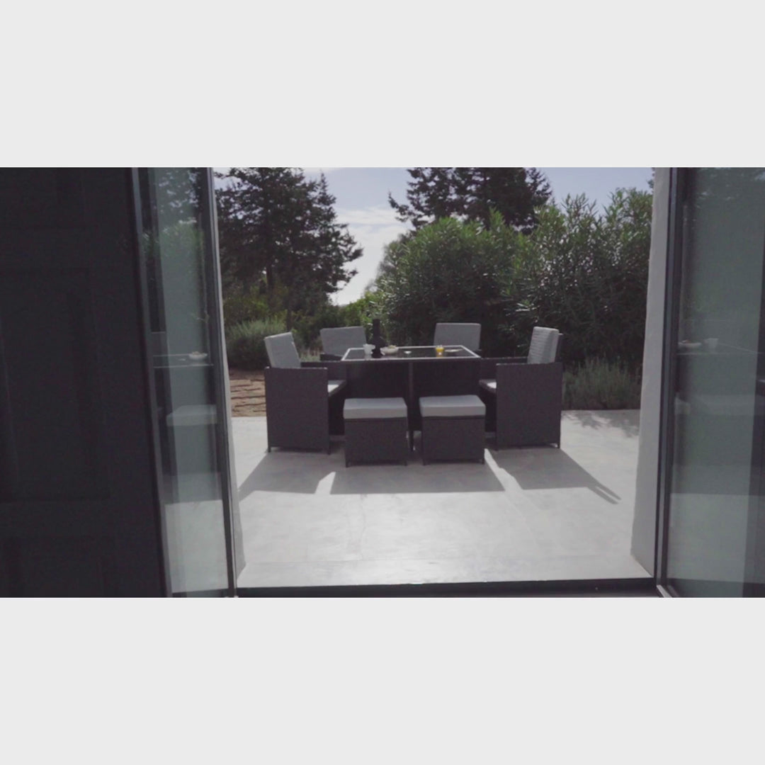 8 Seater Rattan Cube Outdoor Dining Set with Parasol - Grey Weave - Laura James