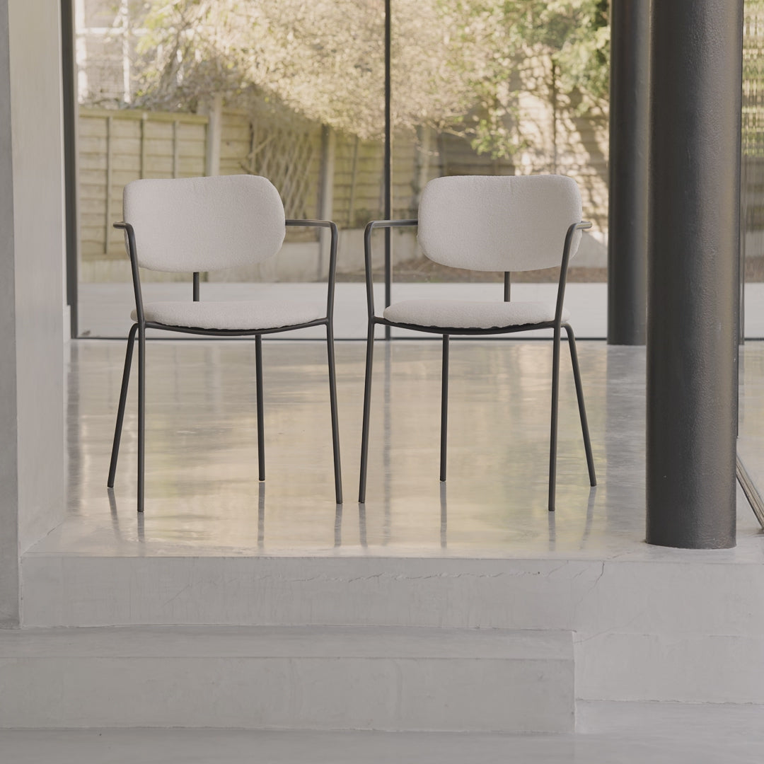 Luca Light Beige Boucle Dining Chairs - Set of 2 - Black Legs - Laura James 