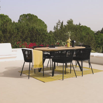 Ezra 6 Seater Oval Wooden Garden Dining Set with 6 Hali Black Rope Chairs