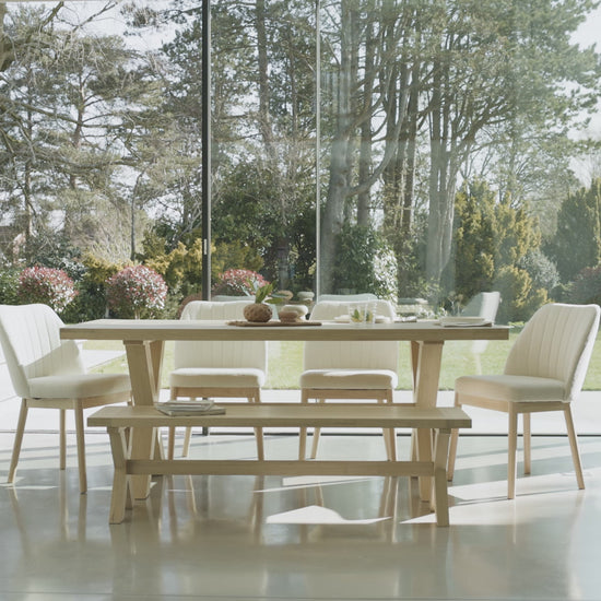 Charlotte Whitewash Dining Table Set - 6 Seater - Chloe Boucle Dining Chairs & Charlotte Bench - Laura James 