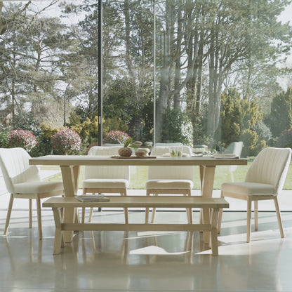 Charlotte Whitewash Dining Table Set - 6 Seater - Chloe Boucle Dining Chairs & Charlotte Bench - Laura James 