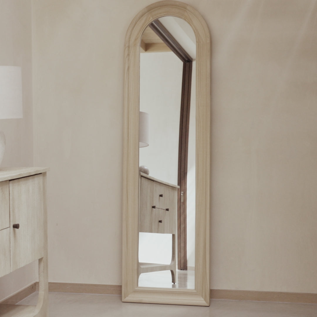 Langton 170x50cm Wooden Arch Floor Mirror - Whitewash - Laura James 