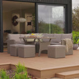 Aston 9 Seater Rattan Garden Corner Dining Set - Light Grey with Polywood Top - Laura James