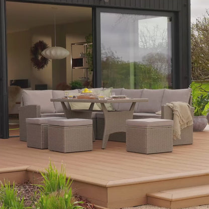 Aston 9 Seater Rattan Garden Corner Dining Set - Light Grey with Polywood Top - Laura James