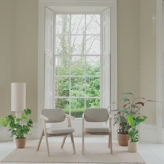 Aurelia Soft Beige Dining Armchairs - Set of 2 - Whitewash Oak Legs - Laura James