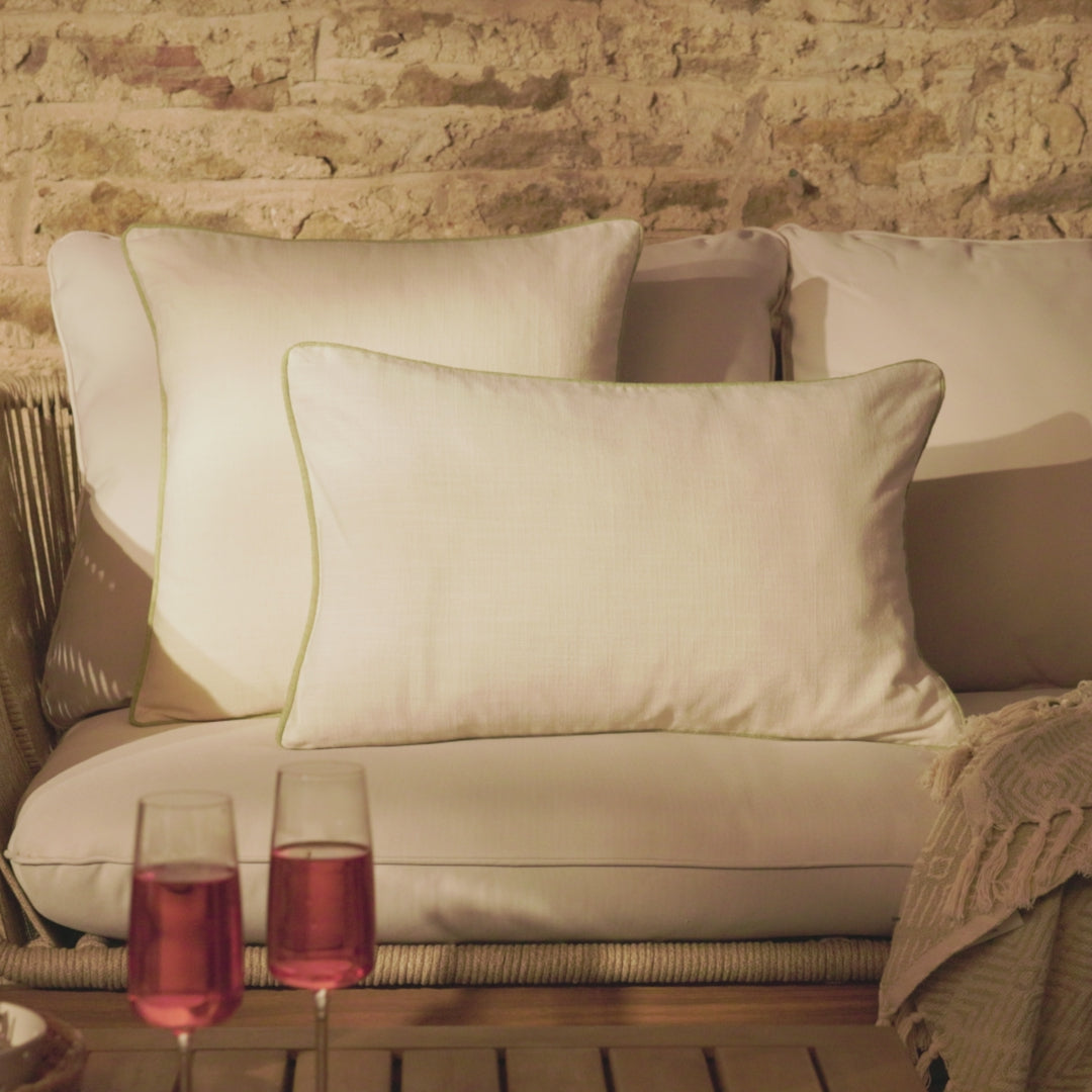 Camber 45x45cm Outdoor Scatter Cushion Cover - Off White with Sage Green Piping _ Laura James