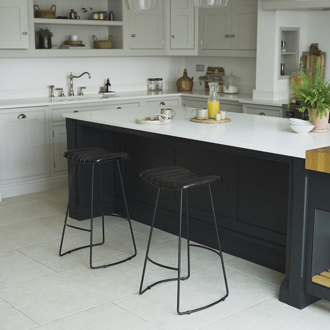 Jayden Black Leather Bar Stool - Set of 2 - Laura James