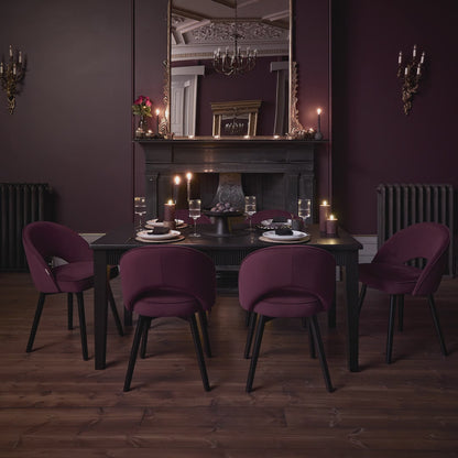Raleigh Black Dining Table Set - 6 Seater - Marilyn  Burgundy Red Dining Chairs - Black Oak Legs - Laura James 