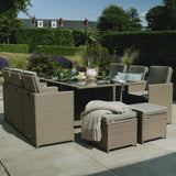 10_Seater_Rattan_Cube_Outdoor_Dining_Set_Brown_Weave_Glass_Top - Laura  James