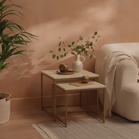 Nara Nesting White Marble Square Coffee Table - Gold Frame - Laura James