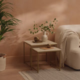 Nara Nesting White Marble Square Coffee Table - Gold Frame - Laura James