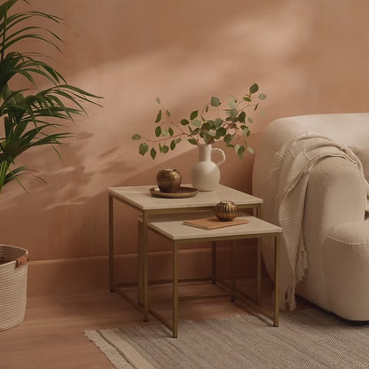 Nara Nesting White Marble Square Coffee Table - Gold Frame - Laura James