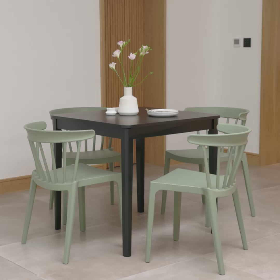 Paul Black Oak Extending Dining Table Set - 4 Seater - Agatha Olive Green Dining Chairs - Laura James
