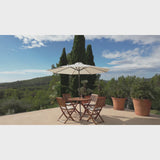 Ashby 4 Seater Round Wooden Garden Armchair Dining Set With Cream Parasol - 100cm