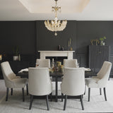 Jade Jet Black Rectangular Acacia Dining Table Set - 6 Seater - Nadine Soft Taupe Dining Chairs with Black Legs