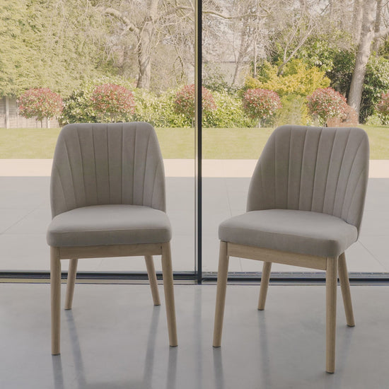 Chloe Soft Beige Dining Chairs - Set of 2 - Whitewash Oak Legs - Laura James 