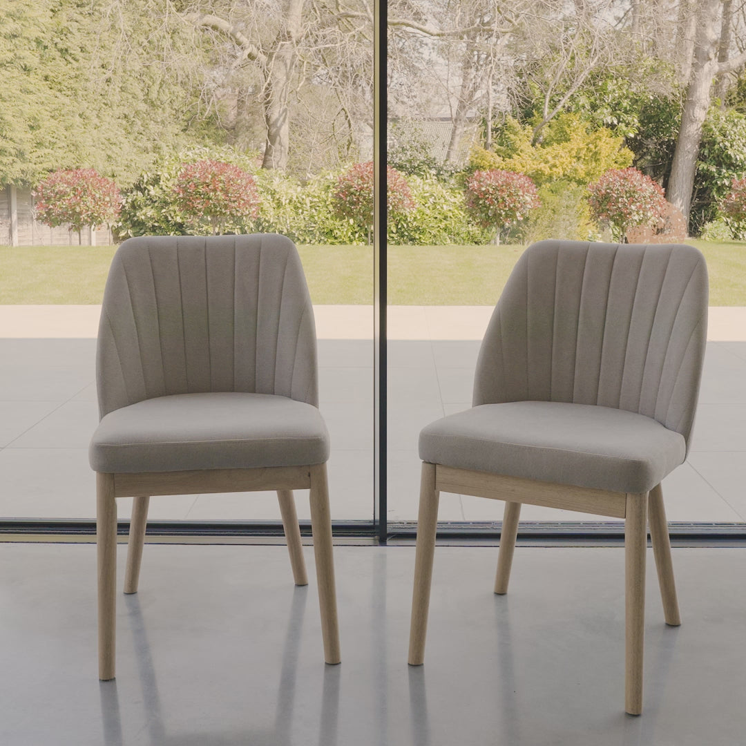 Chloe Soft Beige Dining Chairs - Set of 2 - Whitewash Oak Legs - Laura James 
