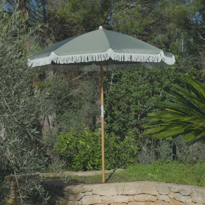Oia Round Parasol 2m - Wooden Pole - Olive Green - Laura James