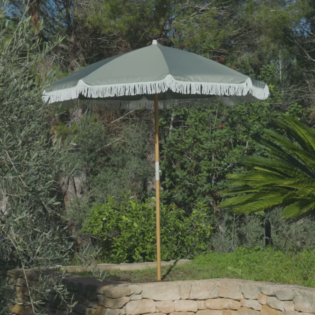 Oia Round Parasol 2m - Wooden Pole - Olive Green - Laura James