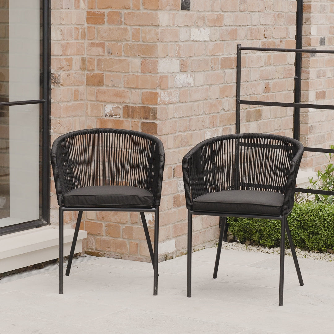 Hali Black Rope Chairs - Grey Cushions - Laura James