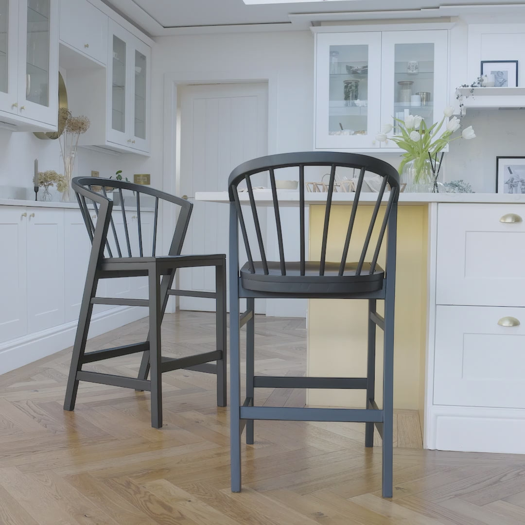 Mabel Black Oak Bar Stools - Set of 2 - Laura James 