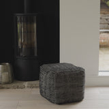 Atcham Black Wool and Cotton Ottoman Stool - Laura James

