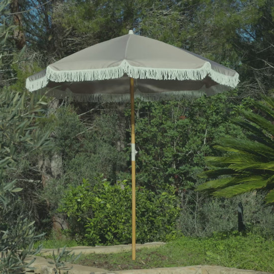 Oia Round Parasol 2m - Wooden Pole - Natural - Laura James