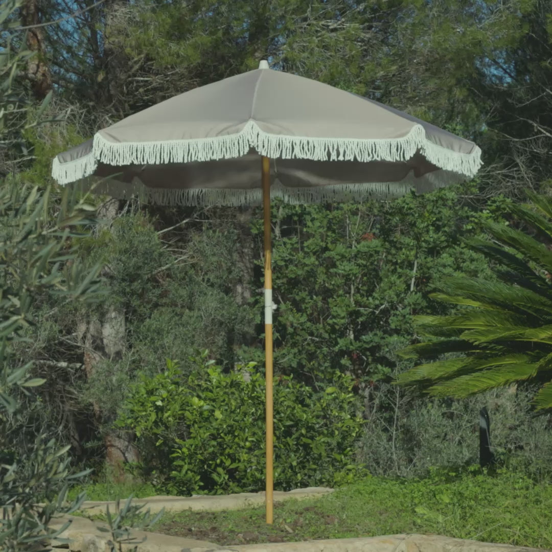 Oia Round Parasol 2m - Wooden Pole - Natural - Laura James