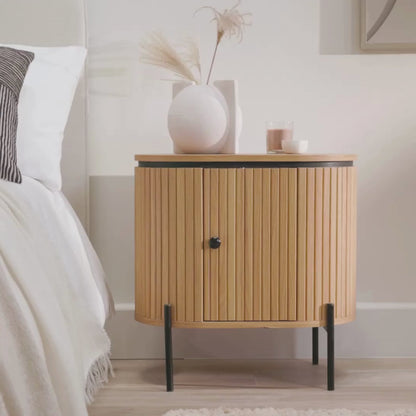 Matius Seasoned Oak 1 Left Door Bedside Table - Black Legs - Laura James 