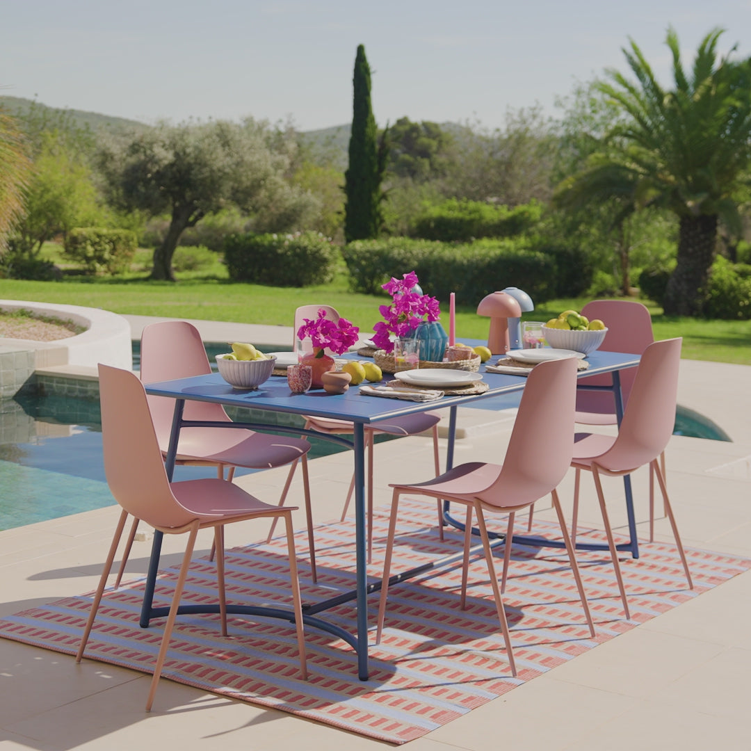 Wilder 6 Seater Blue Dining Table Set with Wren Pink Chairs - Laura James