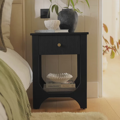 Jade 1 Drawer Bedside Table - Jet Black Mango Wood - Laura James
