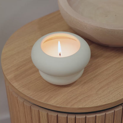 Surbiton Single Wick 13cm Ceramic Candle - Oud Wood & Rose Scent In Clay - Laura James 