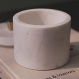 Tiree 10cm Lidded Pot with Brass Handle - White Marble - Laura James 