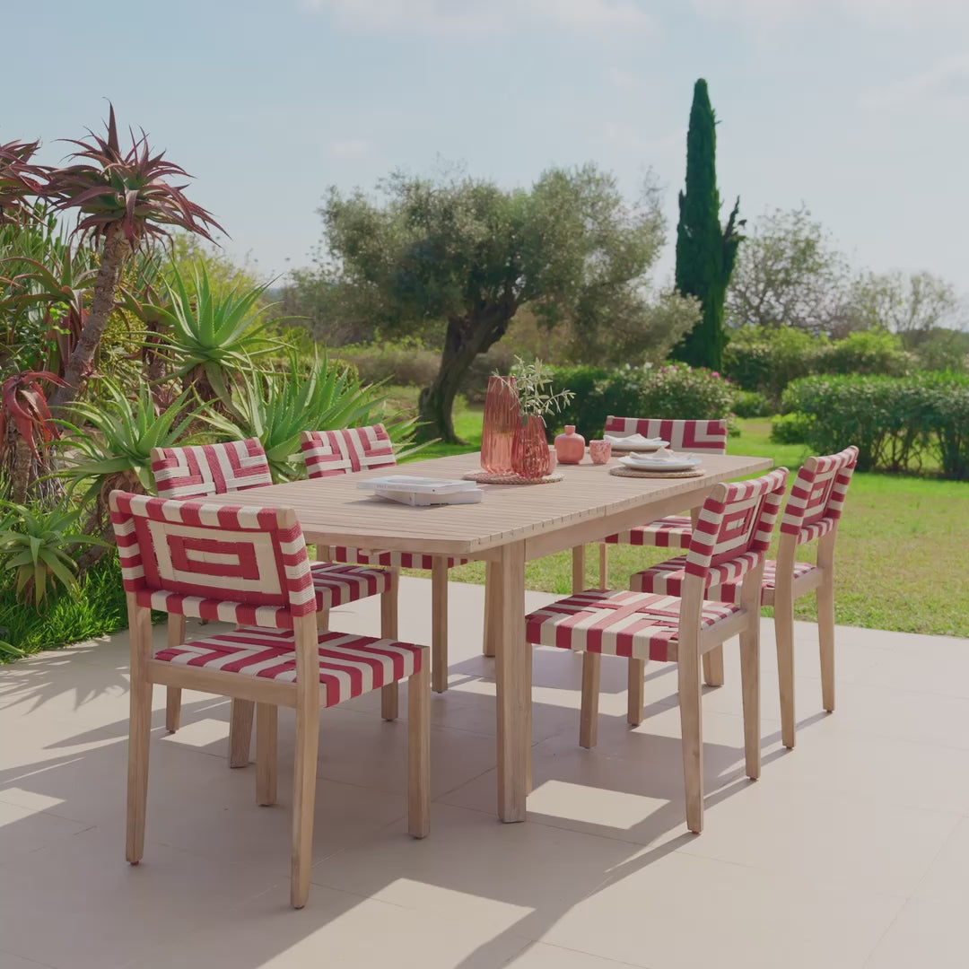 Saffron 6 Seater Extending Wooden Garden Dining Set with Saffron PaprikaBeige Chairs - Laura James