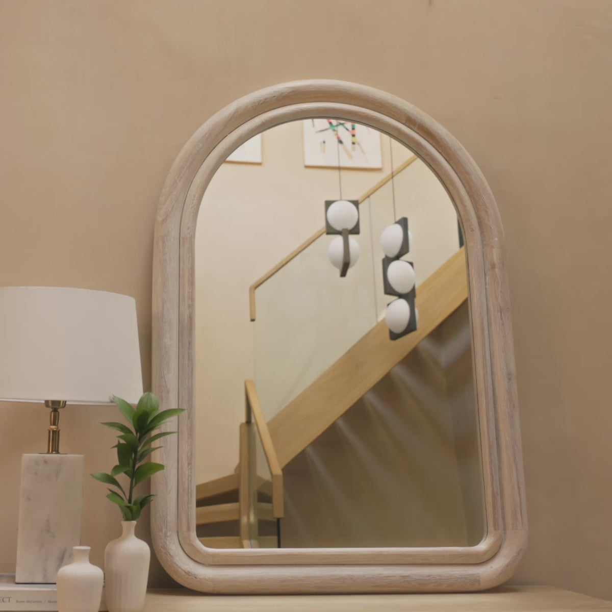 Ashridge 100x70cm Arch Wall Mirror - Whitewash - Laura James 