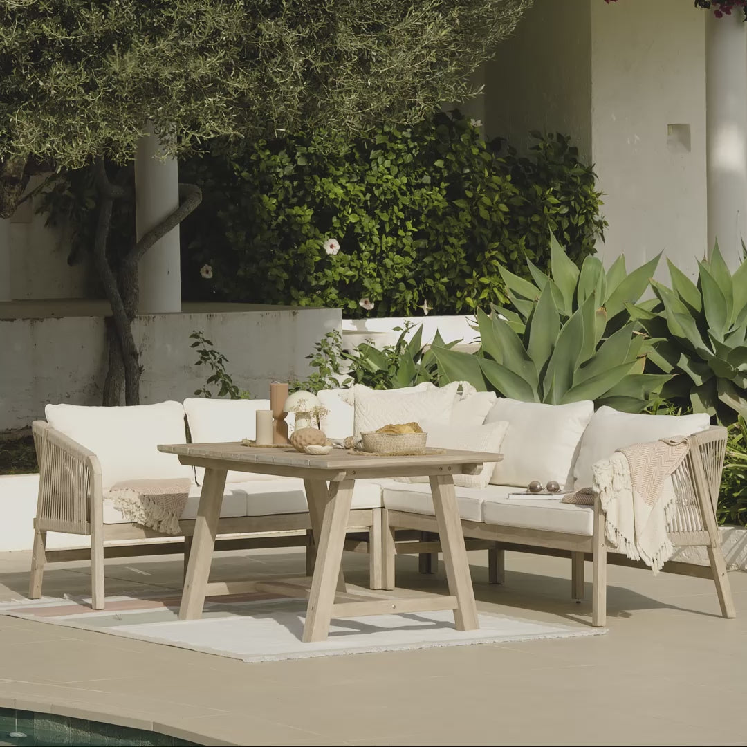 Shiro Rope Wooden Corner Sofa with Shiro Rectangular Dining Table Set - Laura James