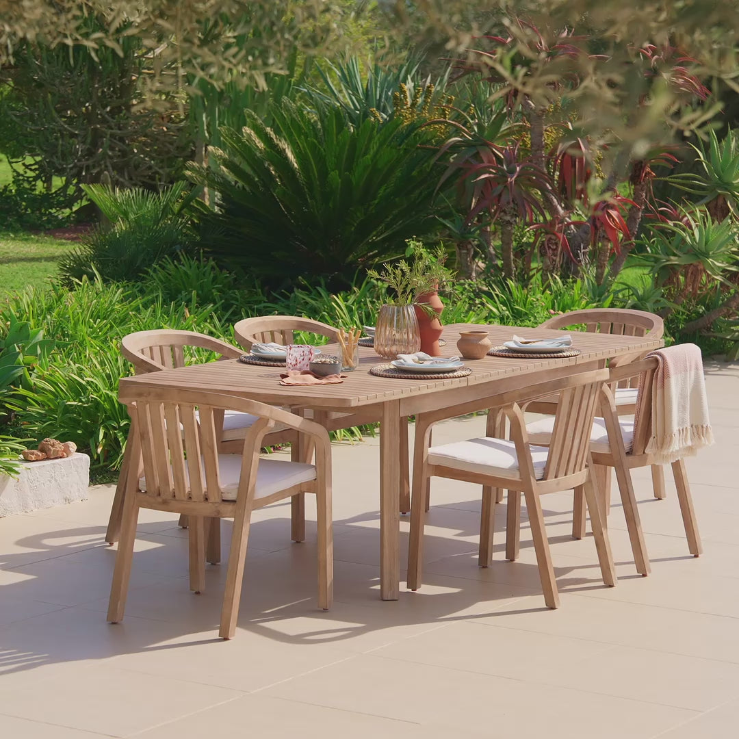 Saffron 6 Seater Extending Wooden Garden Dining Set with Shiro Chairs - Laura James