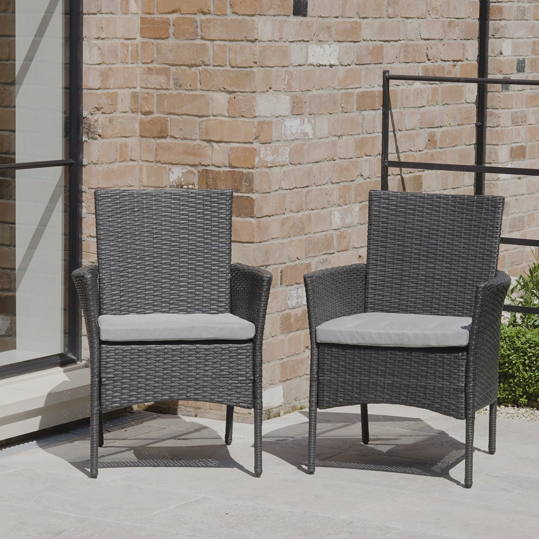Marston 4 Seater Rattan Outdoor Dining Set with Cream Parasol - Rattan Garden Furniture - Black - Polywood Top - Laura James