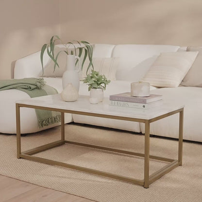 Nara White Marble Coffee Table - Gold Frame - Laura James