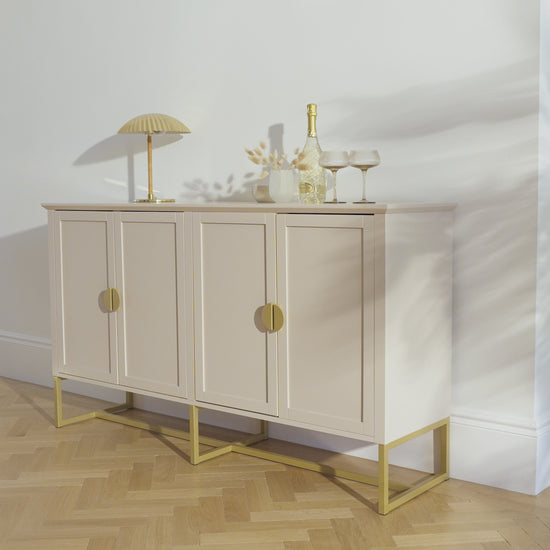 Ines 4 Door Large Sideboard -  Taupe & Gold - Laura James 