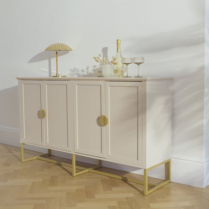 Ines 4 Door Large Sideboard -  Taupe & Gold - Laura James 