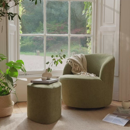 Sawyer 68cm Swivel Armchair & Alder 45cm Footstool - Moss Green - Laura James