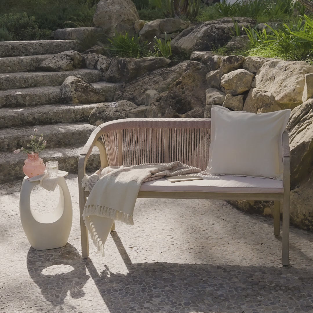 Shiro Wooden Garden Bench - Pink Rope - Laura James