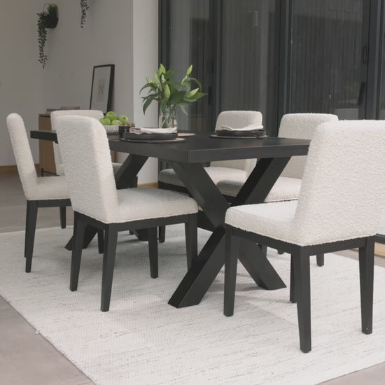 Charlotte Black Oak Extending Dining Table Set - 6 Seater - Nolan Boucle Dining Chairs - Black Oak Legs
- Laura James