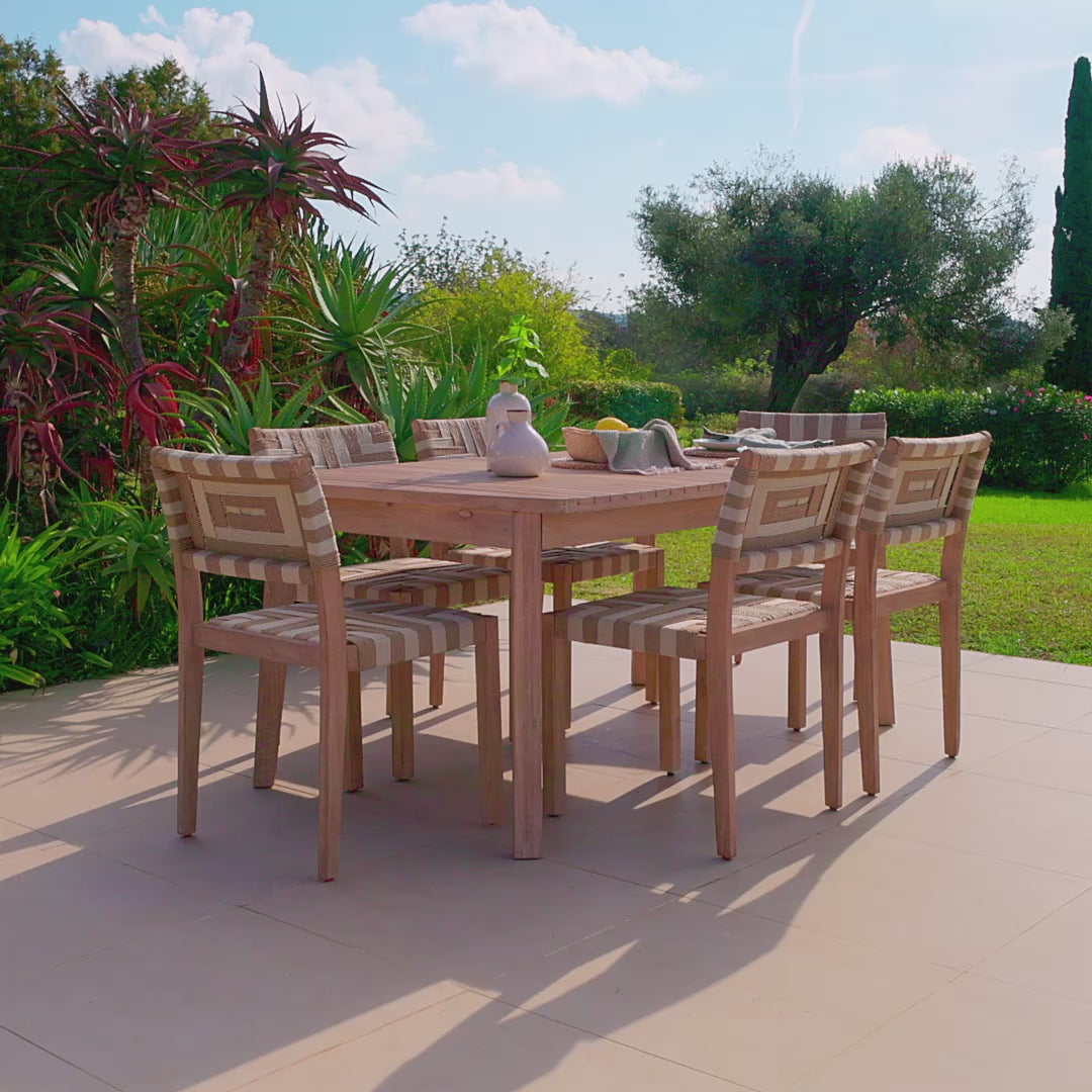 Saffron 6 Seater Extending Wooden Garden Dining Set with Saffron Natural/Beige Chairs - Laura James