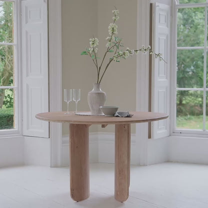 Imogen Chalked Mango Wood Round Dining Table - 120cm - Laura James