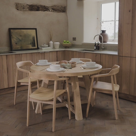 Charlotte Whitewash Round Dining Table Set - 4 Seater - Carter Dining Armchairs - Whitewash Oak Legs - Laura James 